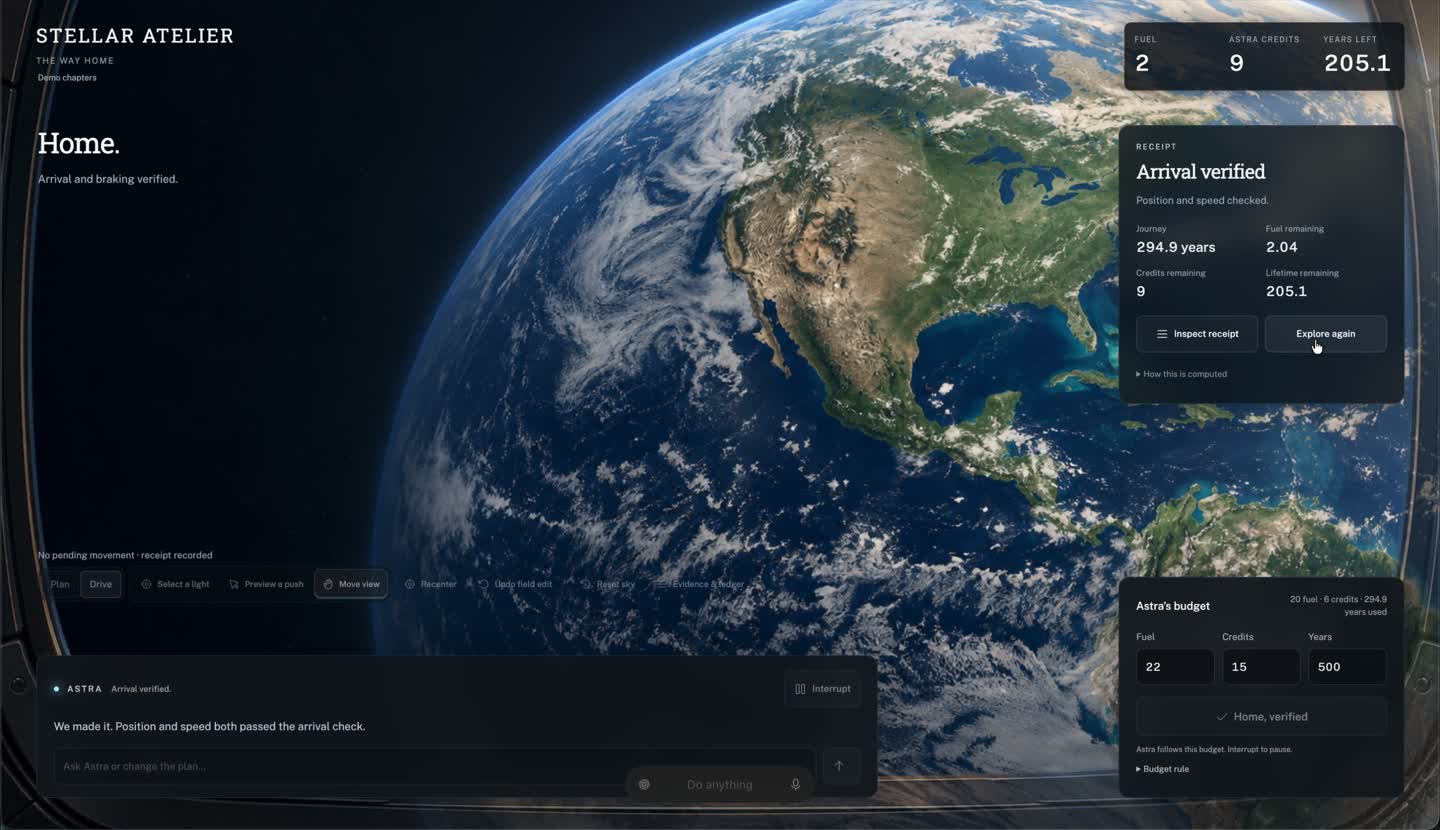 Earth fills the Astralogy viewport as the ship arrives home